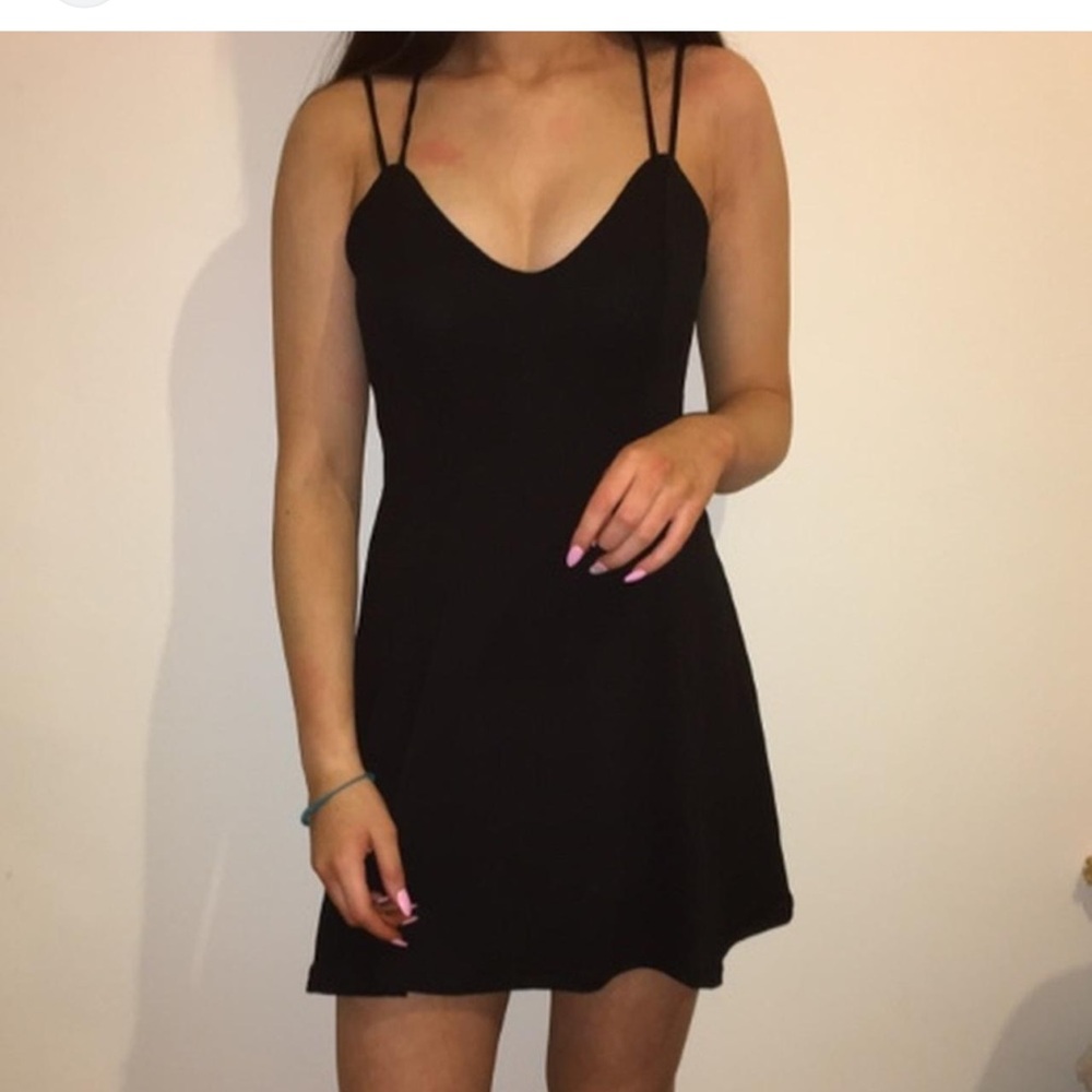 Loft Black Skater Spaghetti Strap Tie Back Dress with Removable Belt. Size M (D)